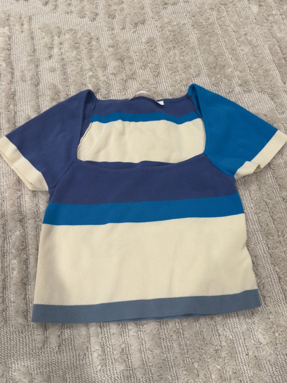 Altar'd State Blue, Navy & Cream Striped Square-Neck Crop Top